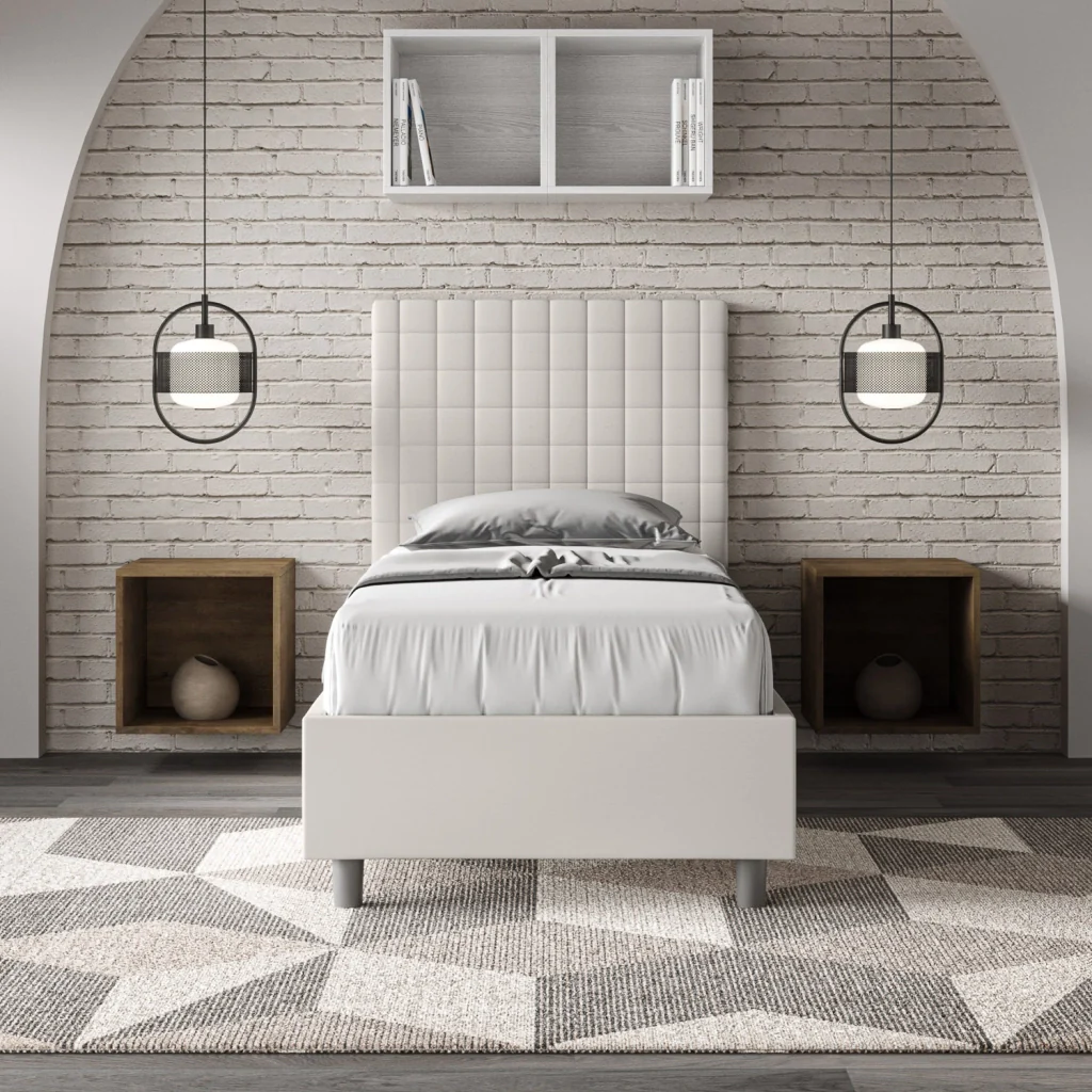 BS COM Letto singolo contenitore imbottito 80x190 similpelle bianco - Image 5