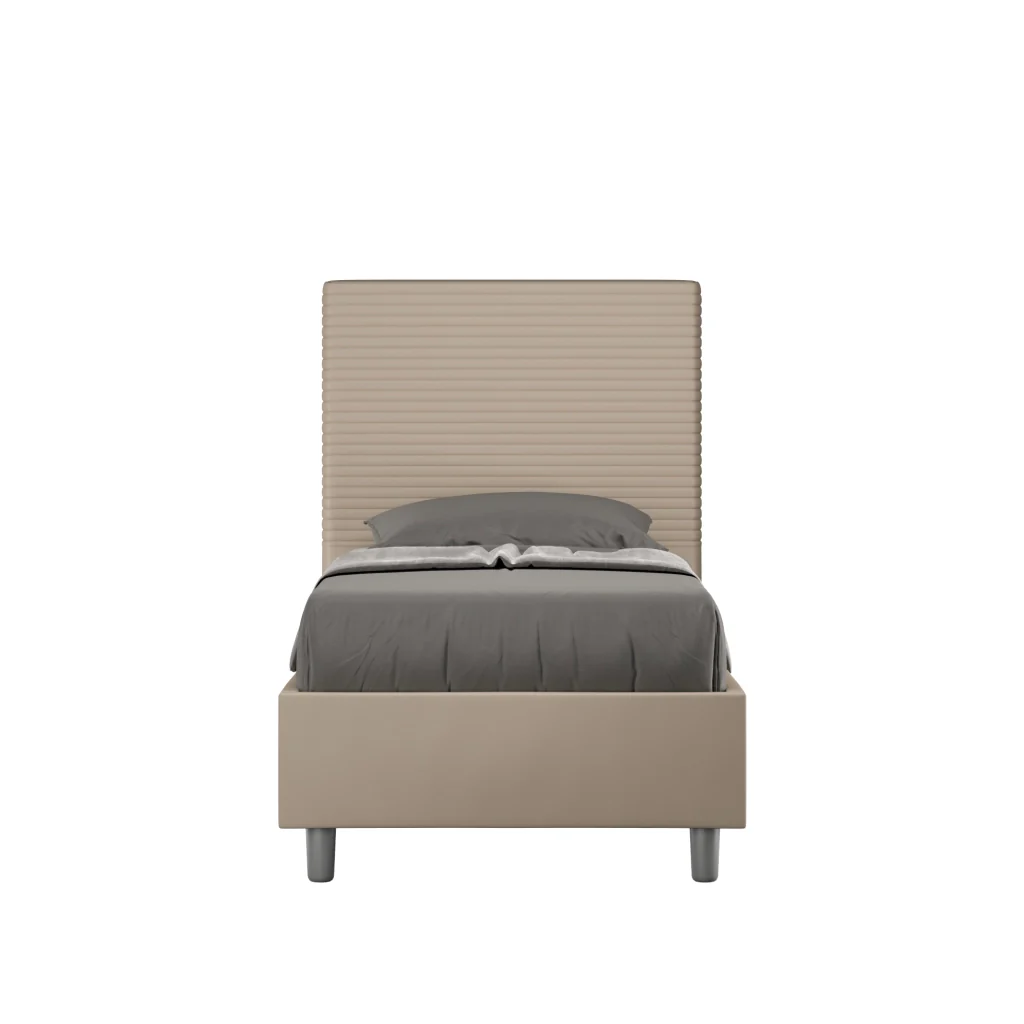 BS COM Letto singolo contenitore imbottito 80x190 similpelle tortora