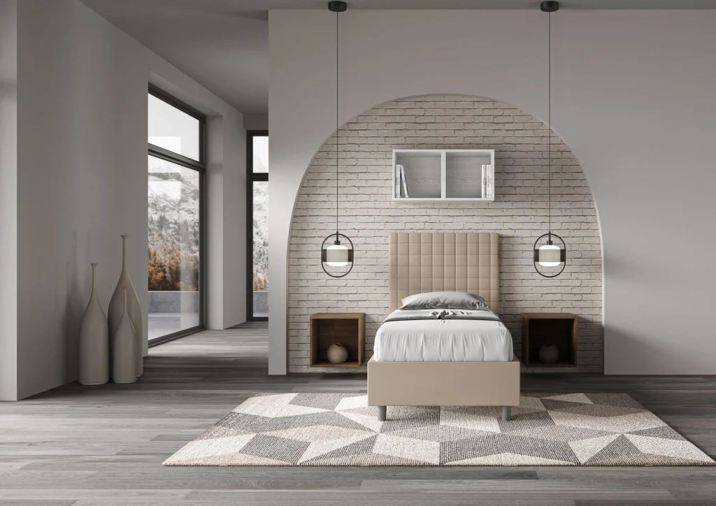BS COM Letto singolo contenitore imbottito 80x190 similpelle tortora - Image 4