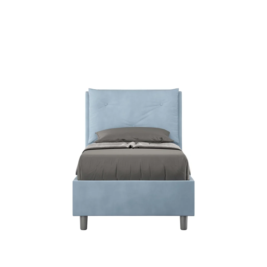 BS COM Letto singolo contenitore imbottito 80x200 microfibra azzurro
