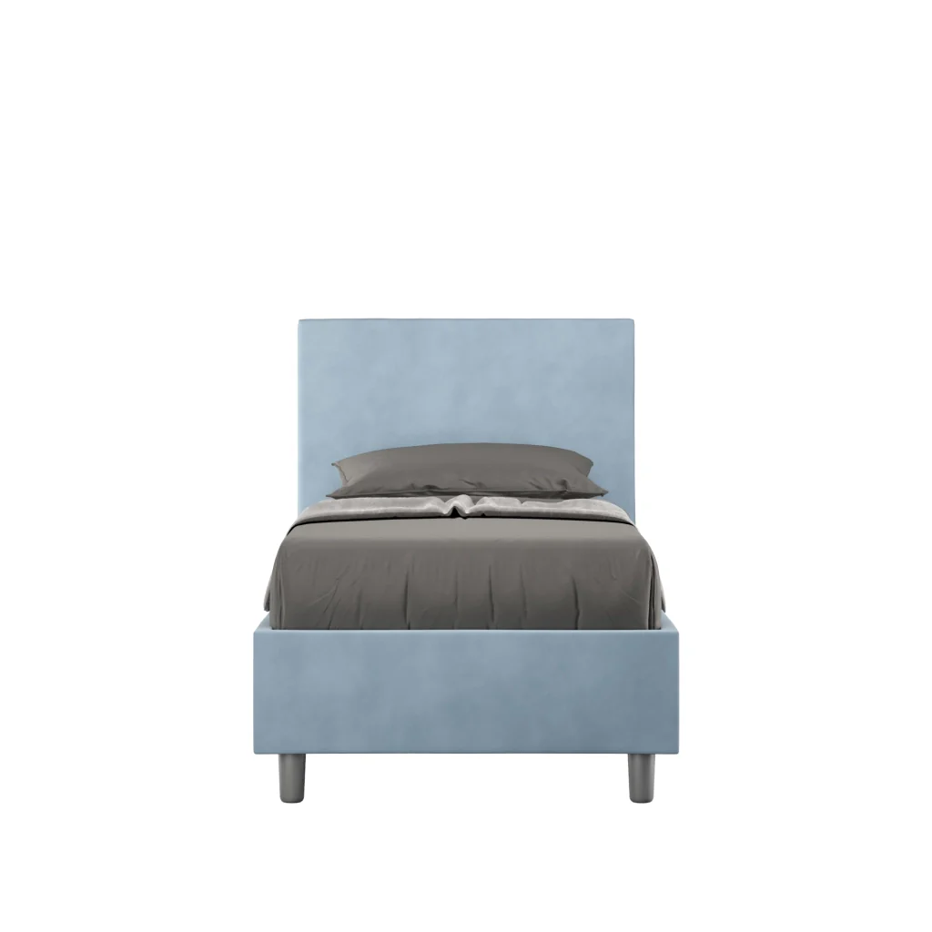 BS COM Letto singolo contenitore imbottito 80x200 microfibra azzurro