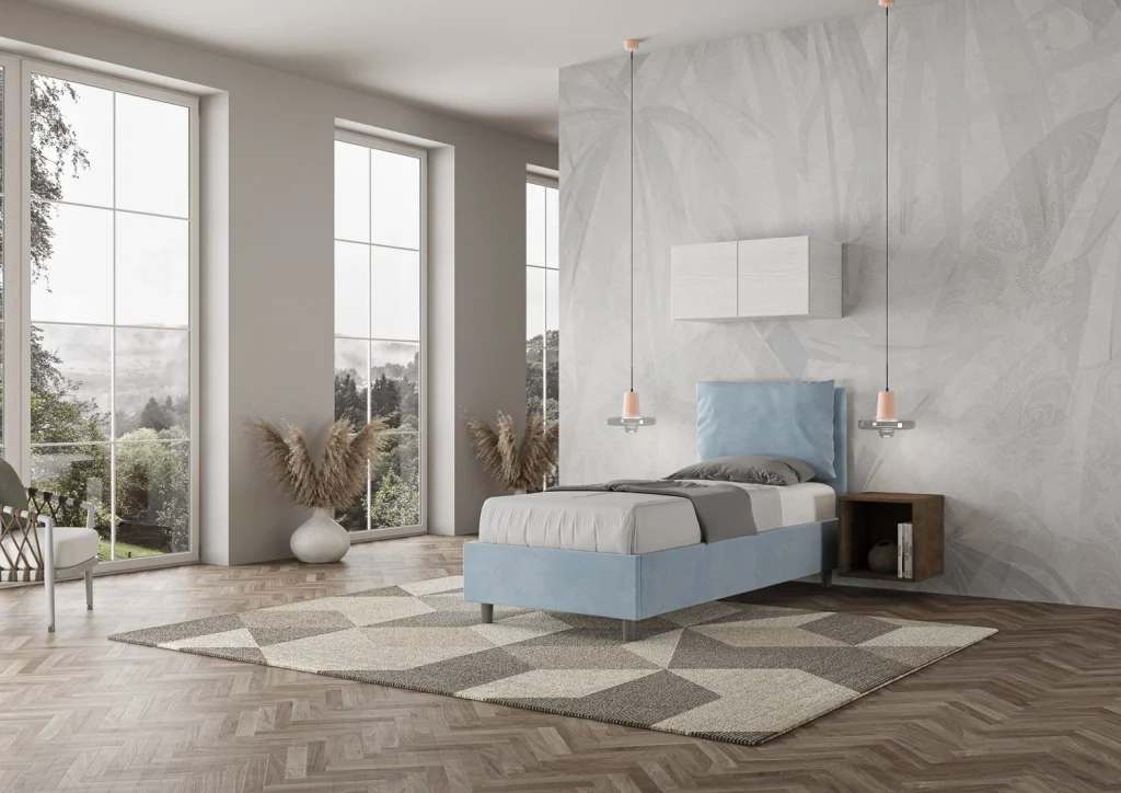 BS COM Letto singolo contenitore imbottito 80x200 microfibra azzurro - Image 4