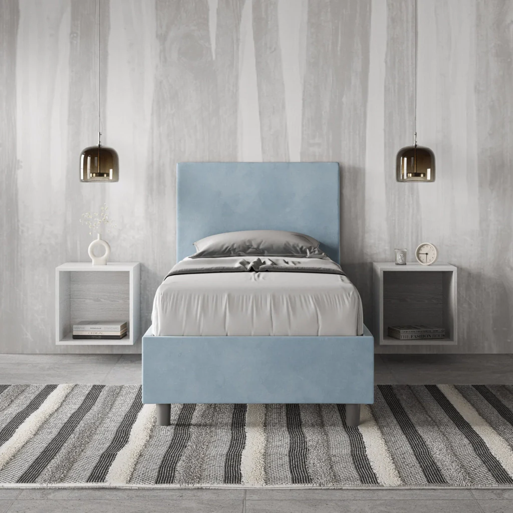 BS COM Letto singolo contenitore imbottito 80x200 microfibra azzurro - Image 4