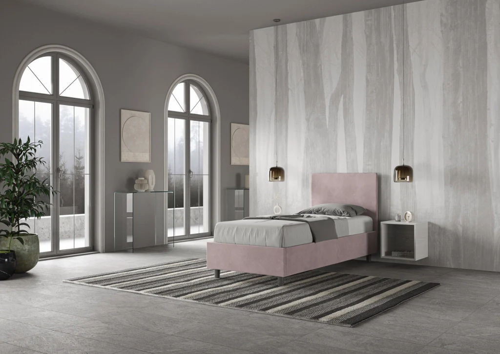 BS COM Letto singolo contenitore imbottito 80x200 microfibra glicine - Image 2