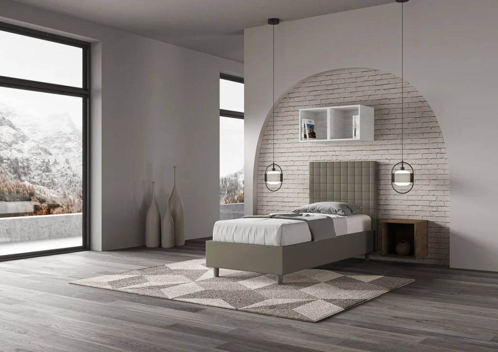 BS COM Letto singolo contenitore imbottito 80x200 similpelle cappuccino - Image 3