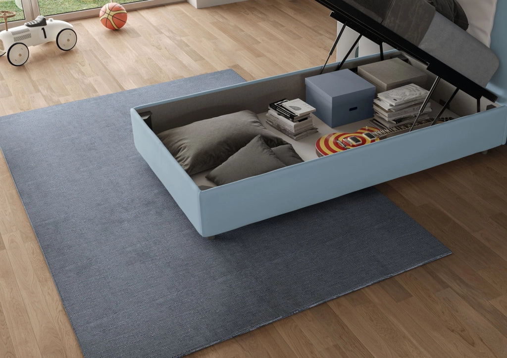 BS COM Letto singolo contenitore imbottito 80x210 microfibra azzurro - Image 4