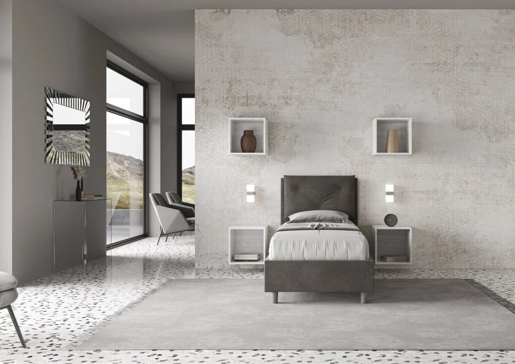 BS COM Letto singolo contenitore imbottito 80x210 microfibra grigio - Image 2