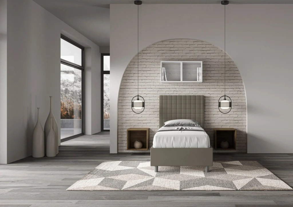 BS COM Letto singolo contenitore imbottito 80x210 similpelle cappuccino - Image 2