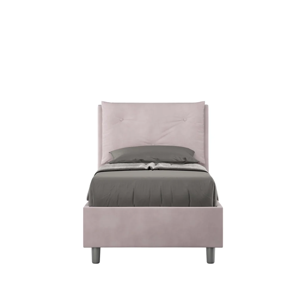 BS COM Letto singolo contenitore imbottito 90x190 microfibra glicine