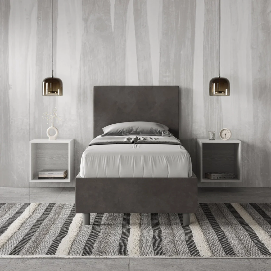 BS COM Letto singolo contenitore imbottito 90x190 microfibra grigio - Image 5