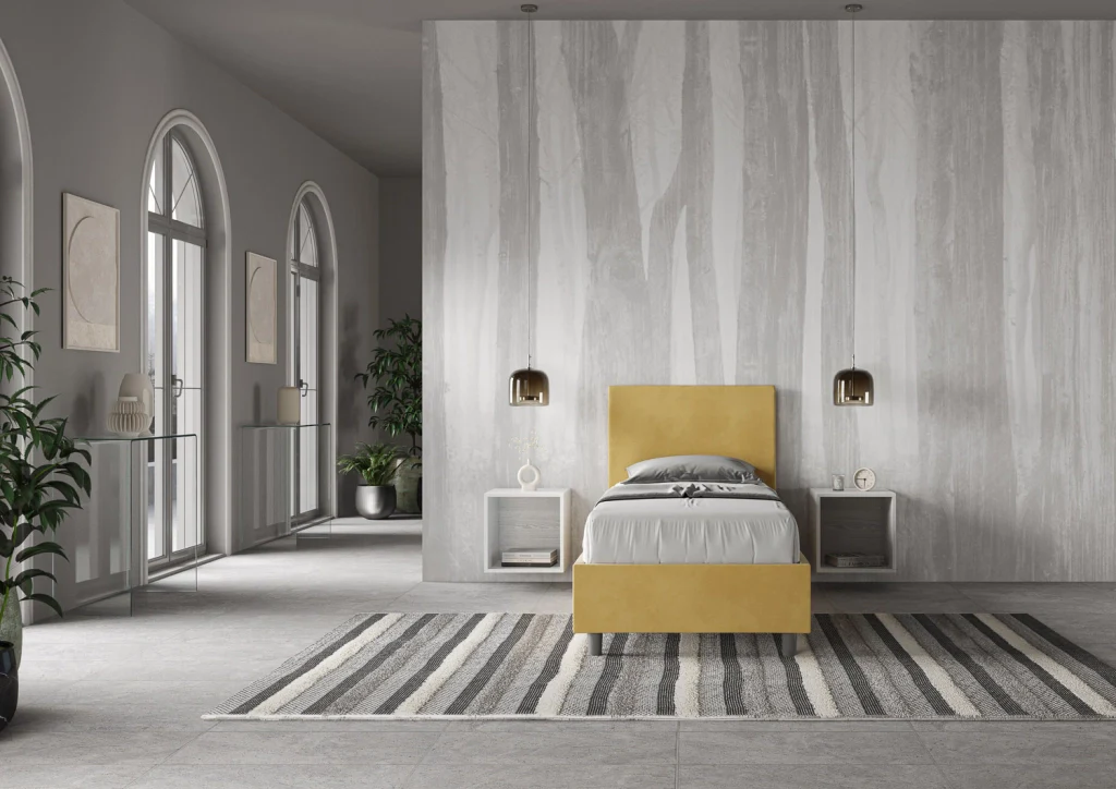 BS COM Letto singolo contenitore imbottito 90x190 microfibra ocra - Image 4