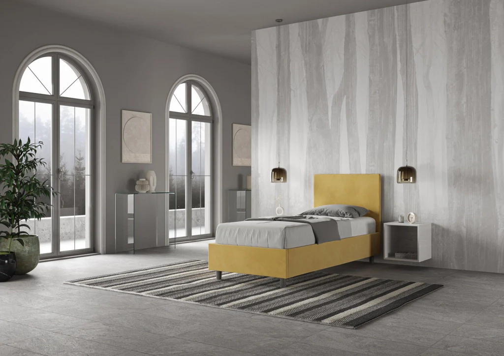 BS COM Letto singolo contenitore imbottito 90x190 microfibra ocra - Image 5