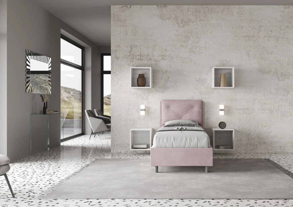 BS COM Letto singolo contenitore imbottito 90x200 microfibra glicine - Image 5