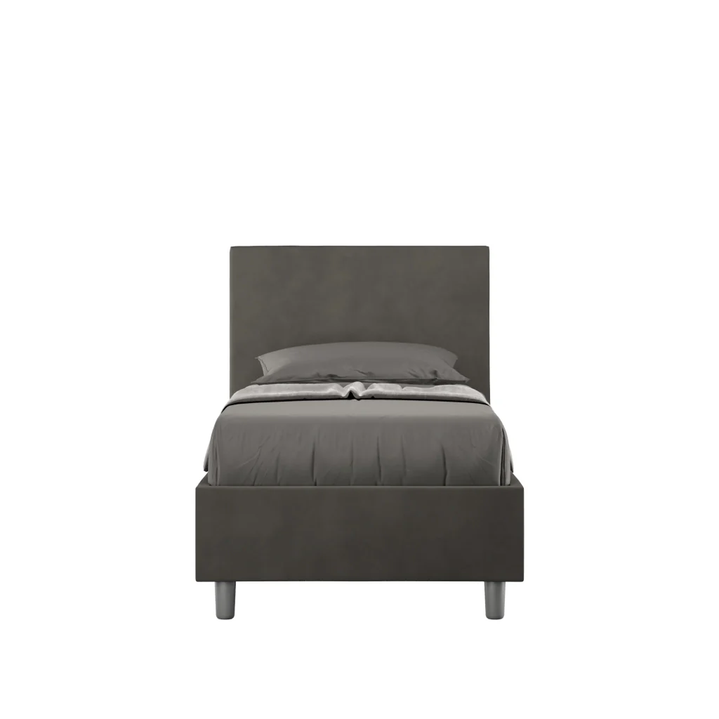 BS COM Letto singolo contenitore imbottito 90x200 microfibra grigio