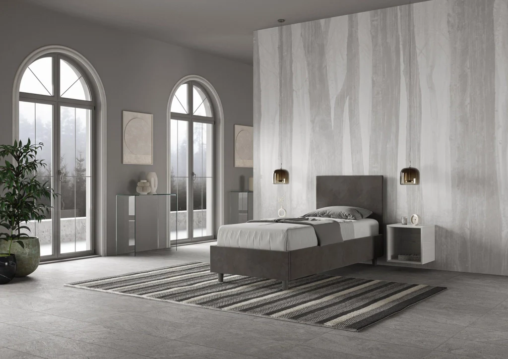 BS COM Letto singolo contenitore imbottito 90x200 microfibra grigio - Image 3