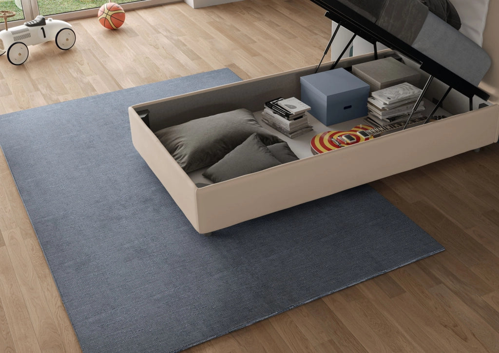 BS COM Letto singolo contenitore imbottito 90x200 microfibra sabbia - Image 4