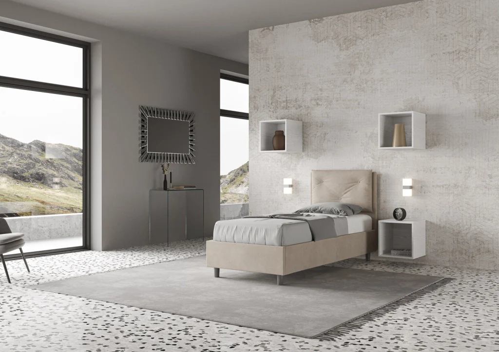 BS COM Letto singolo contenitore imbottito 90x200 microfibra sabbia - Image 4