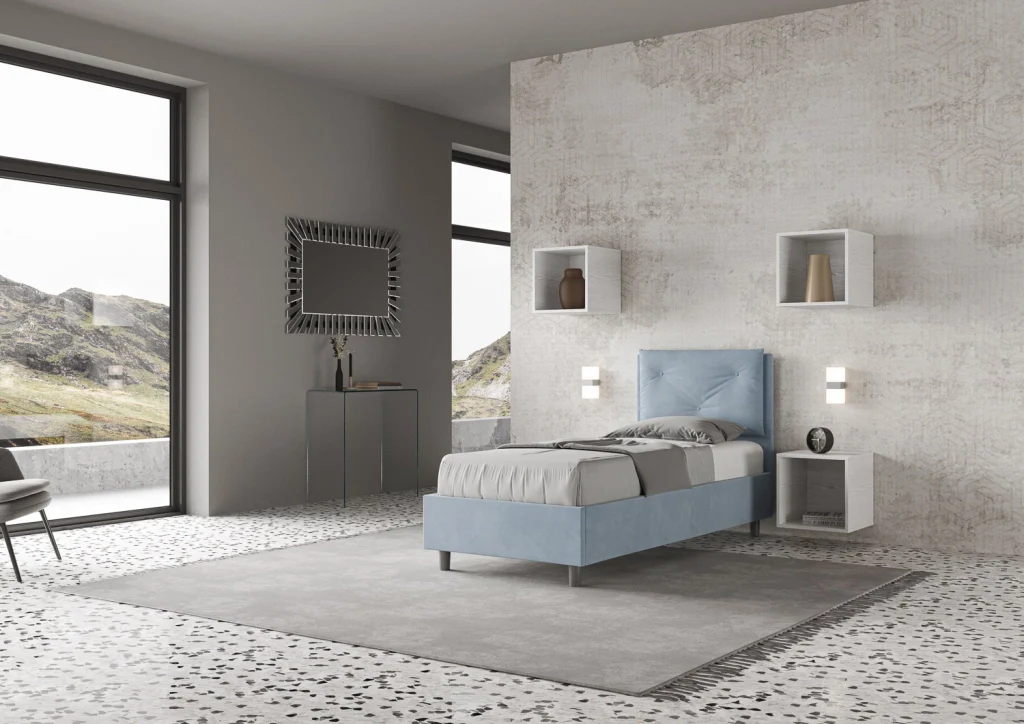 BS COM Letto singolo contenitore imbottito 90x210 microfibra azzurro - Image 5