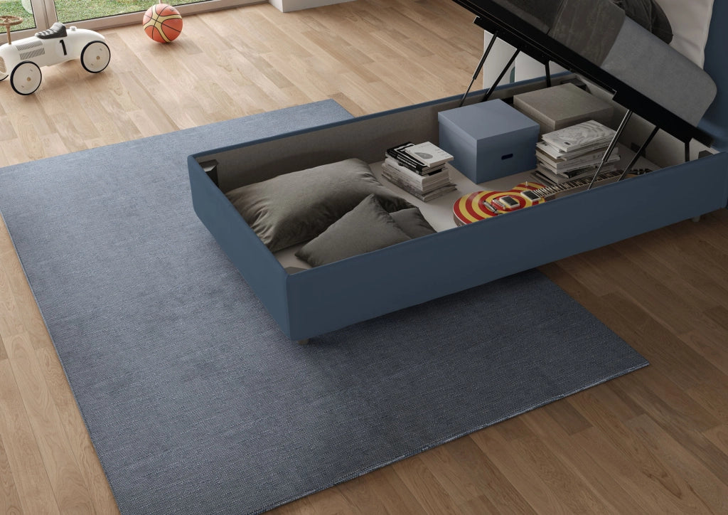 BS COM Letto singolo contenitore imbottito 90x210 microfibra blu - Image 3
