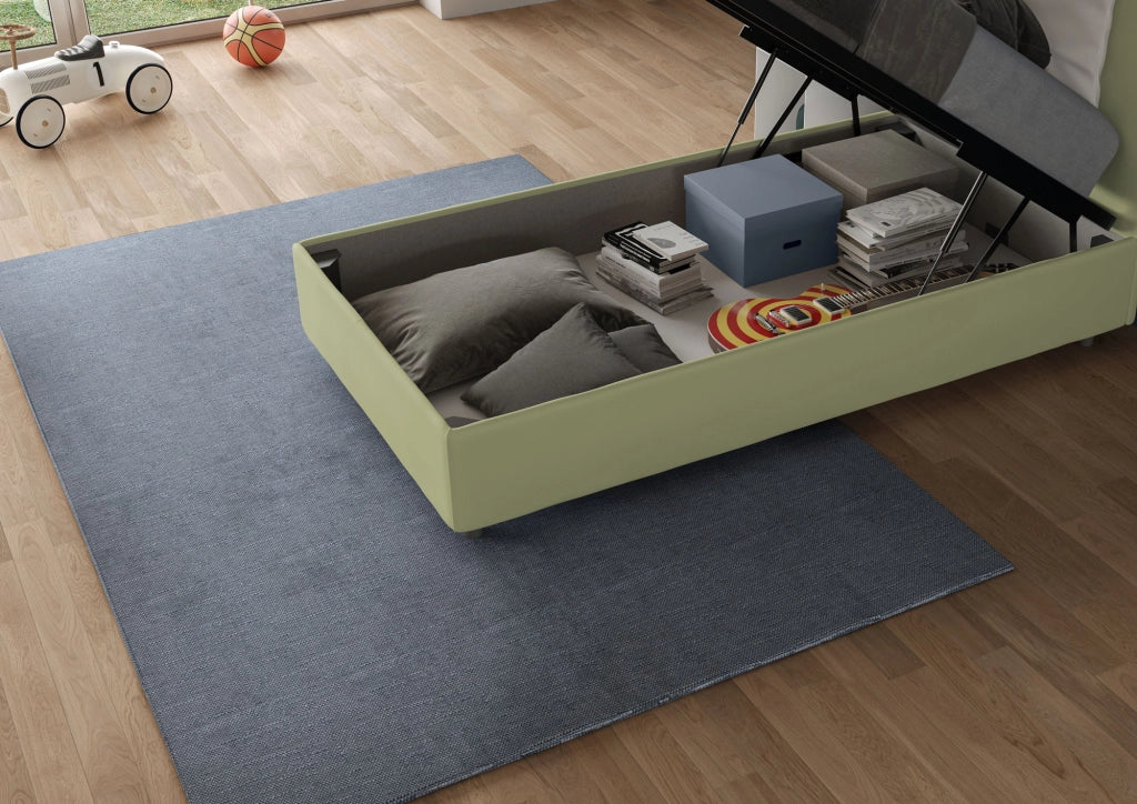 BS COM Letto singolo contenitore imbottito 90x210 microfibra blu - Image 4