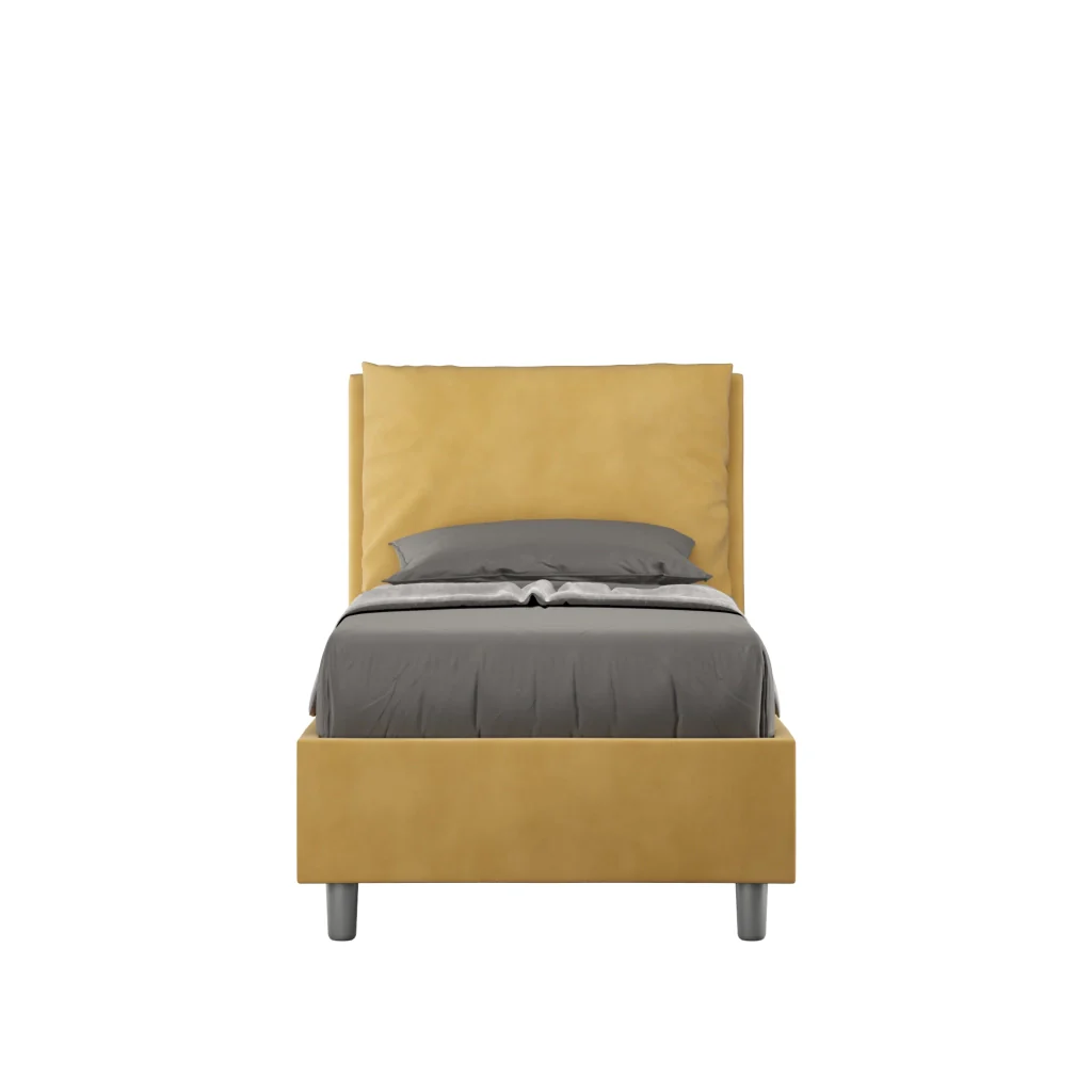 BS COM Letto singolo contenitore imbottito 90x210 microfibra ocra