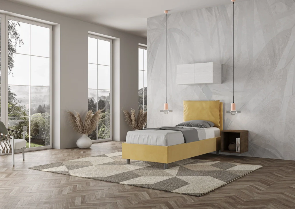 BS COM Letto singolo contenitore imbottito 90x210 microfibra ocra - Image 4