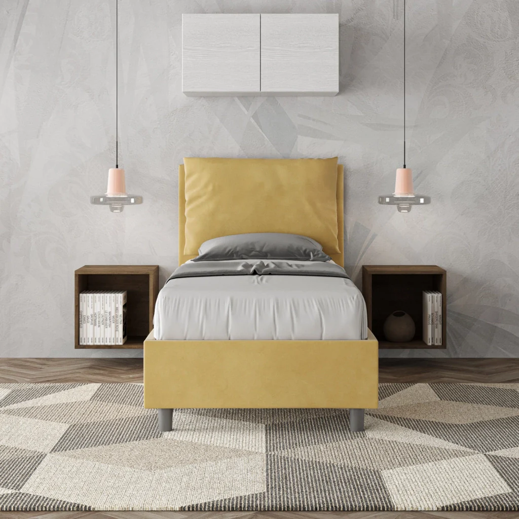 BS COM Letto singolo contenitore imbottito 90x210 microfibra ocra - Image 5