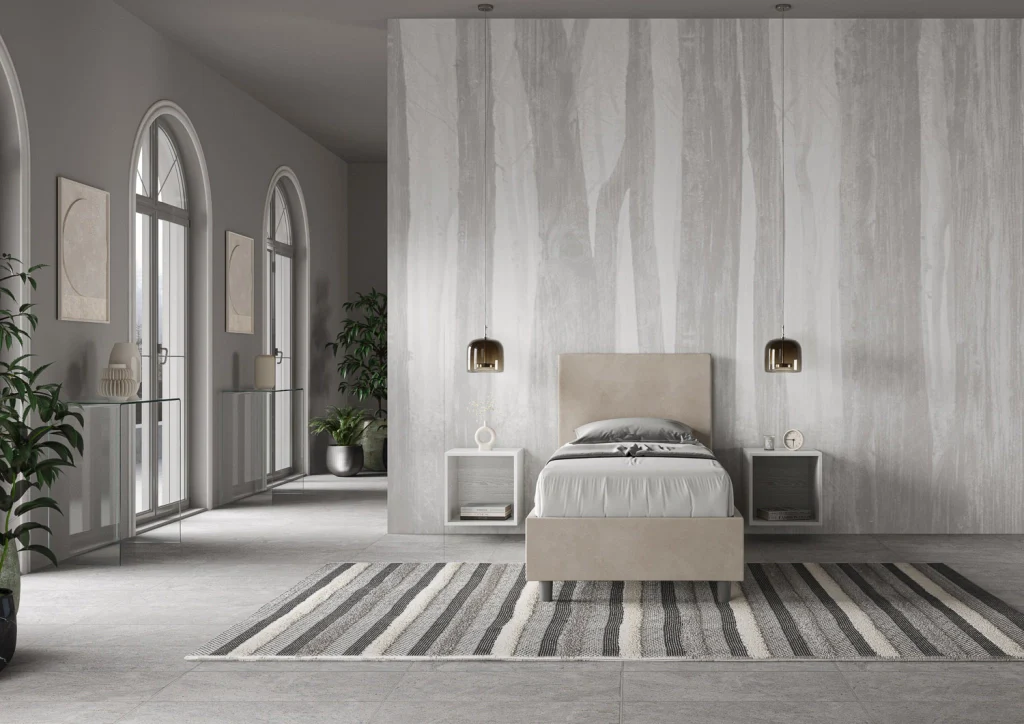 BS COM Letto singolo contenitore imbottito 90x210 microfibra sabbia - Image 2