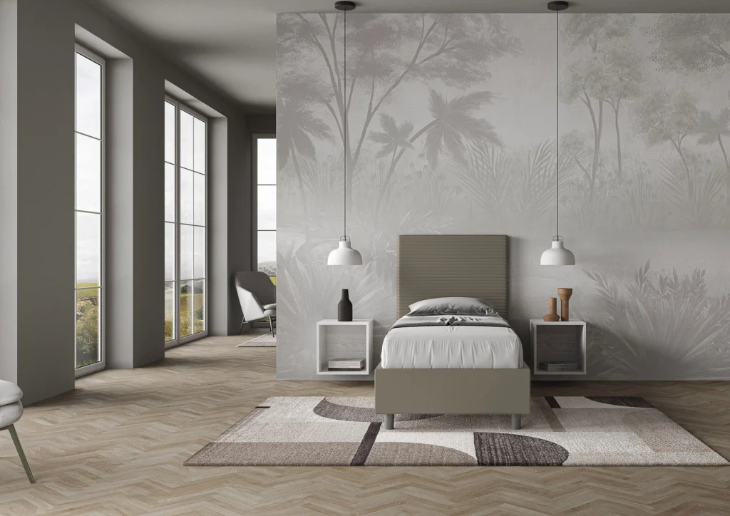 BS COM Letto singolo contenitore imbottito 90x210 similpelle cappuccino - Image 4