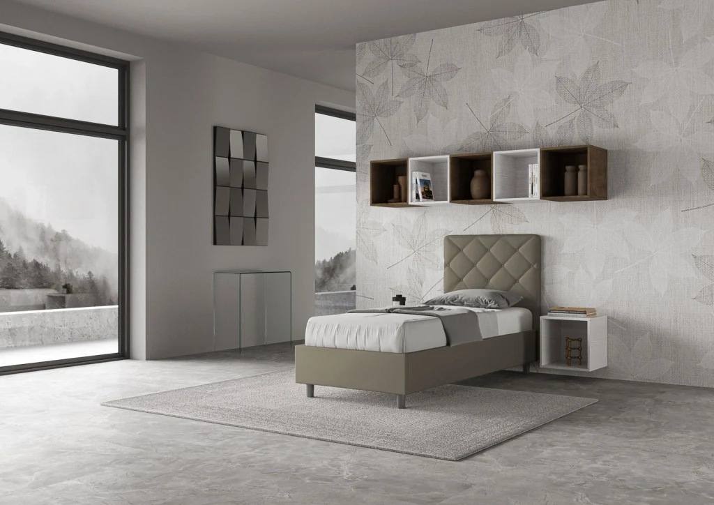 BS COM Letto singolo contenitore imbottito 90x210 similpelle cappuccino - Image 2