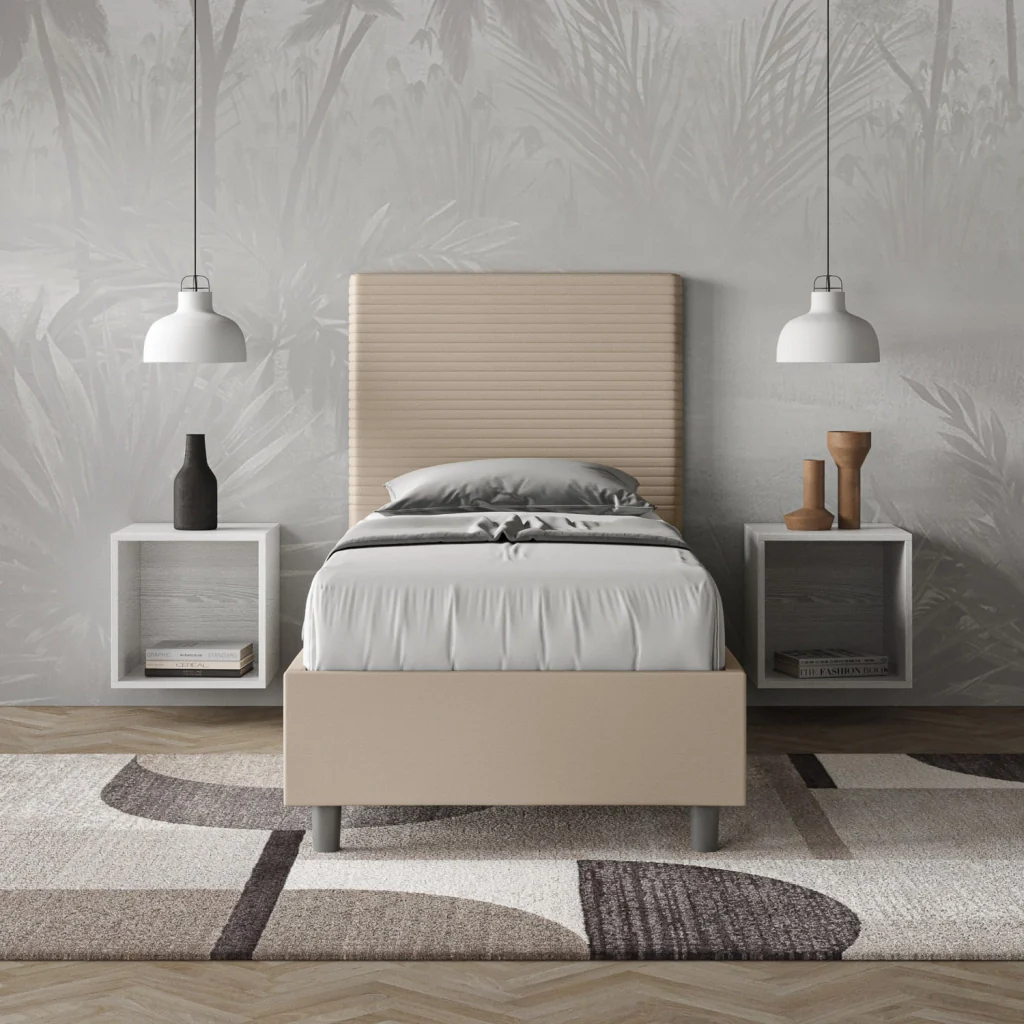 BS COM Letto singolo contenitore imbottito 90x210 similpelle tortora - Image 4