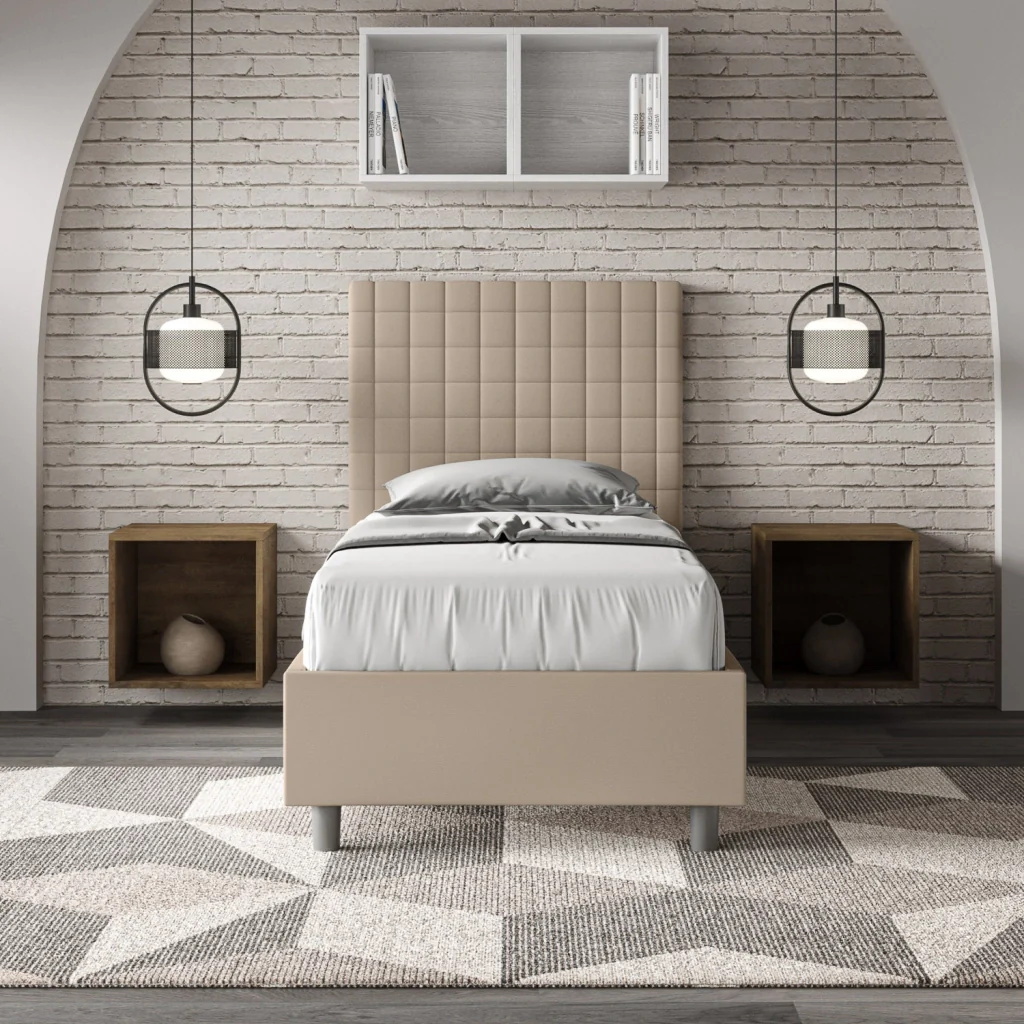 BS COM Letto singolo contenitore imbottito 90x210 similpelle tortora - Image 2