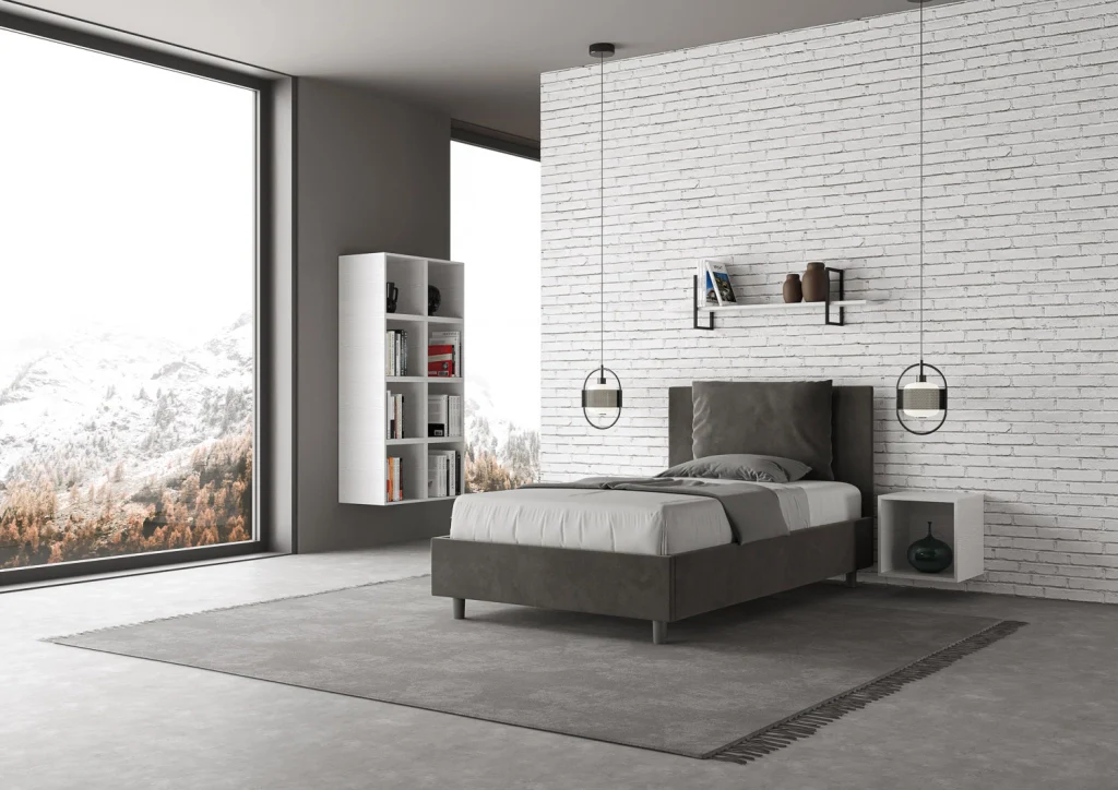 BS COM Letto singolo senza rete imbottito 100x190 microfibra grigio - Image 3