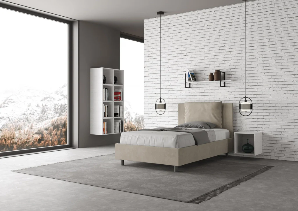 BS COM Letto singolo senza rete imbottito 100x200 microfibra sabbia - Image 2
