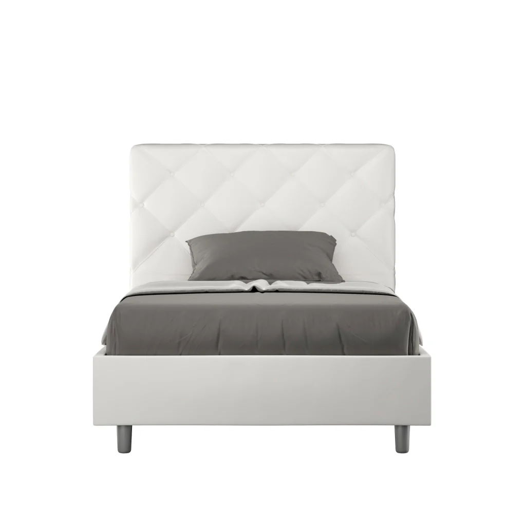 BS COM Letto singolo senza rete imbottito 100x200 similpelle bianco