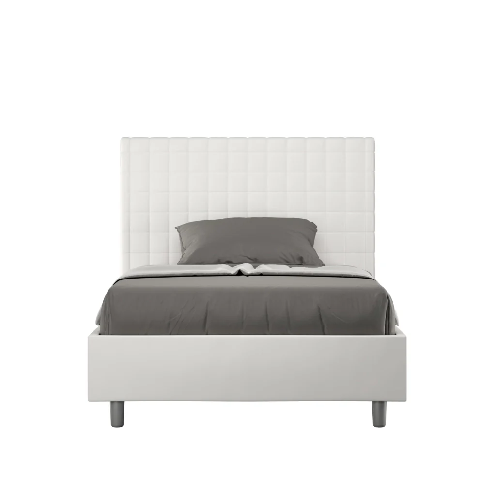 BS COM Letto singolo senza rete imbottito 100x210 similpelle bianco