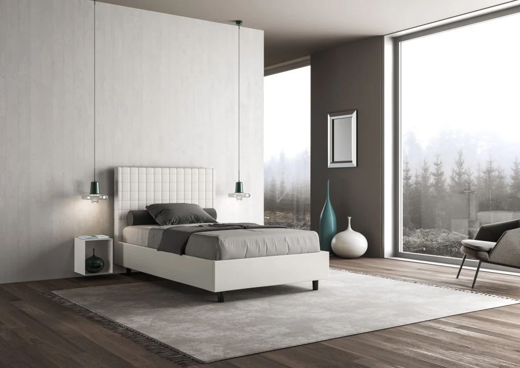 BS COM Letto singolo senza rete imbottito 100x210 similpelle bianco - Image 4