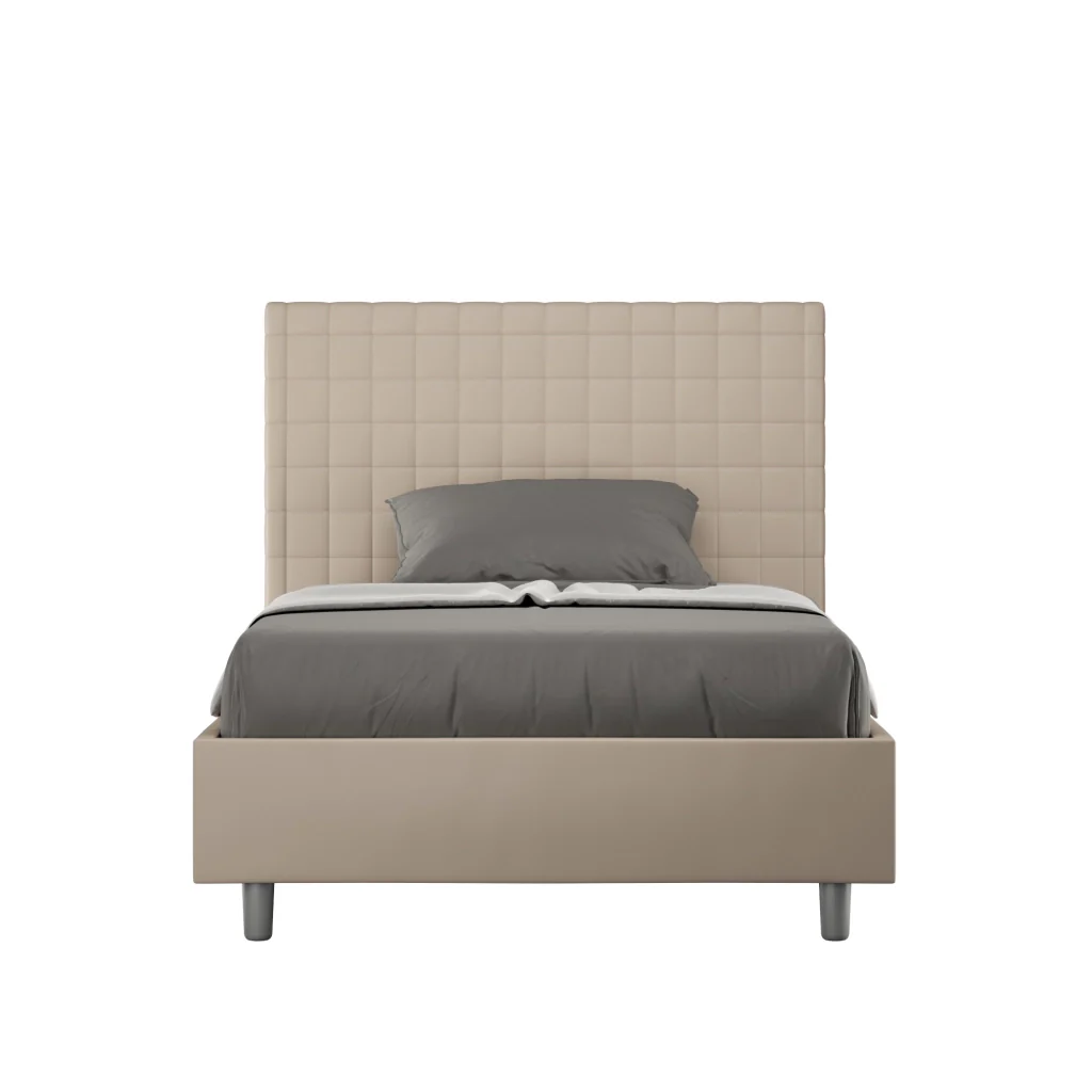 BS COM Letto singolo senza rete imbottito 100x210 similpelle tortora