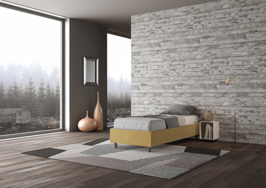 BS COM Letto singolo senza rete imbottito 80x190 microfibra ocra - Image 2
