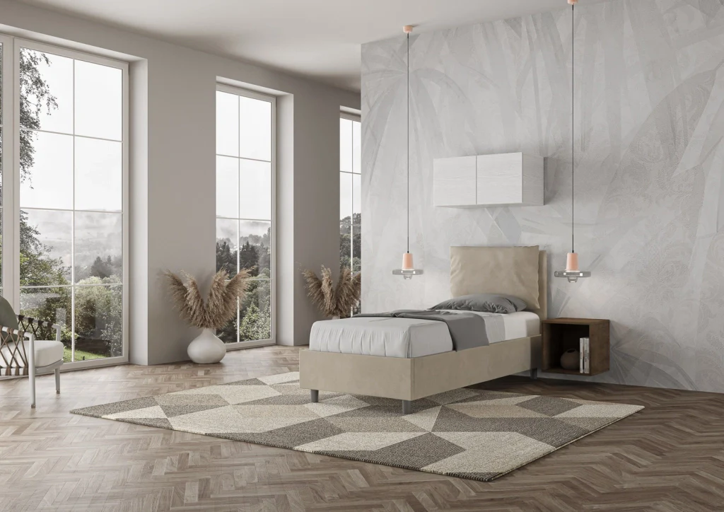 BS COM Letto singolo senza rete imbottito 80x190 microfibra sabbia - Image 4
