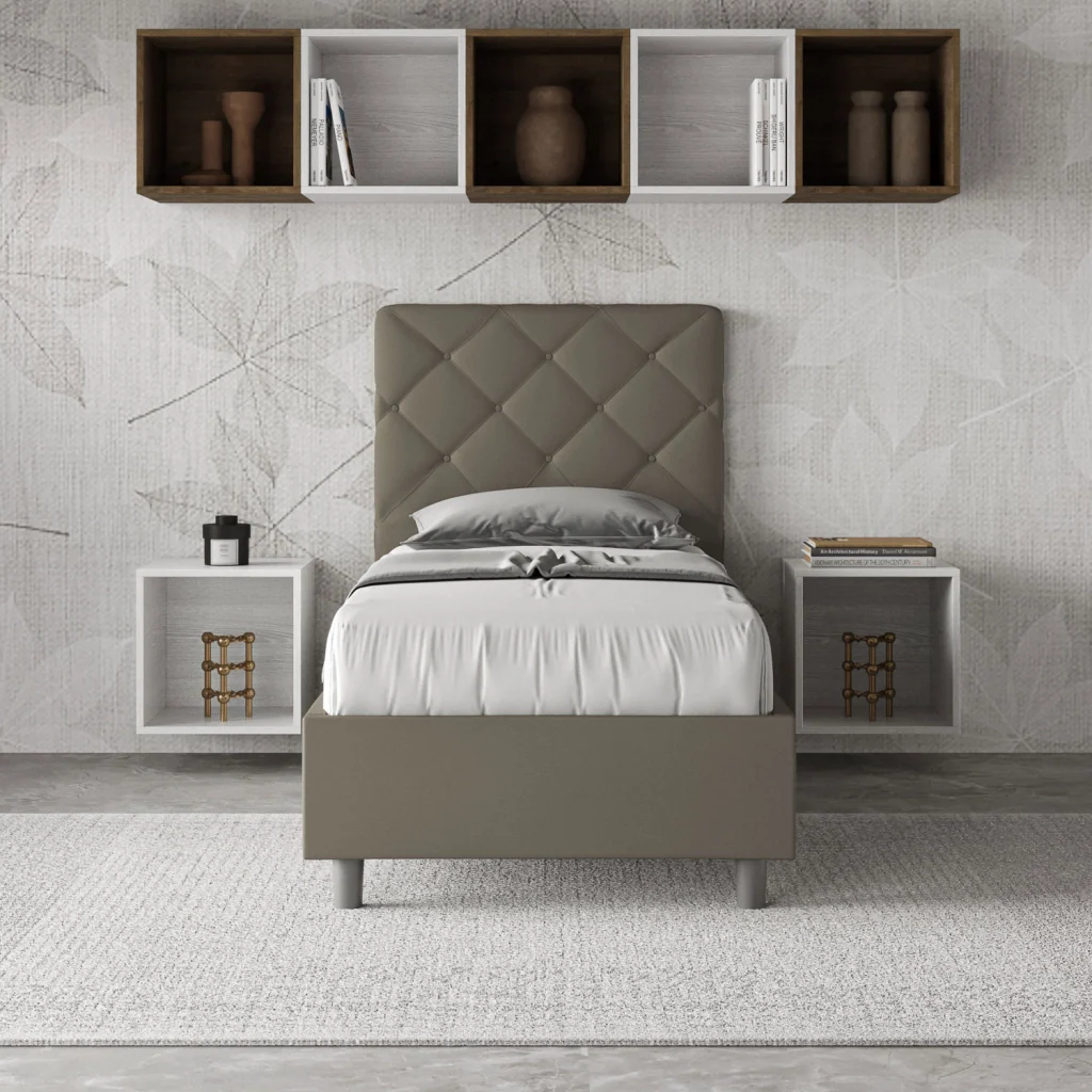 BS COM Letto singolo senza rete imbottito 80x190 similpelle cappuccino - Image 2