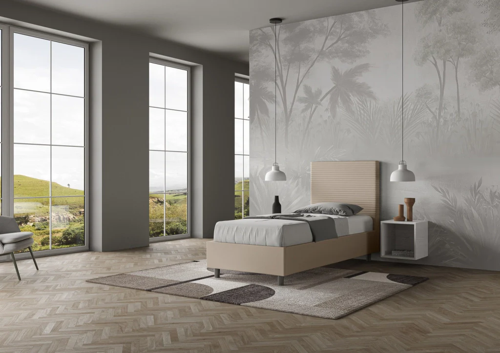 BS COM Letto singolo senza rete imbottito 80x190 similpelle tortora - Image 3