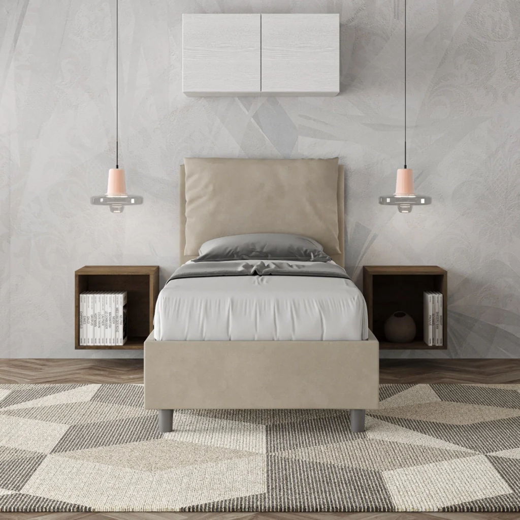 BS COM Letto singolo senza rete imbottito 80x200 microfibra sabbia - Image 2