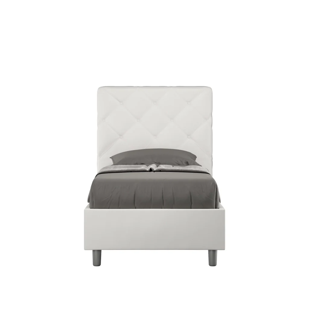 BS COM Letto singolo senza rete imbottito 80x200 similpelle bianco