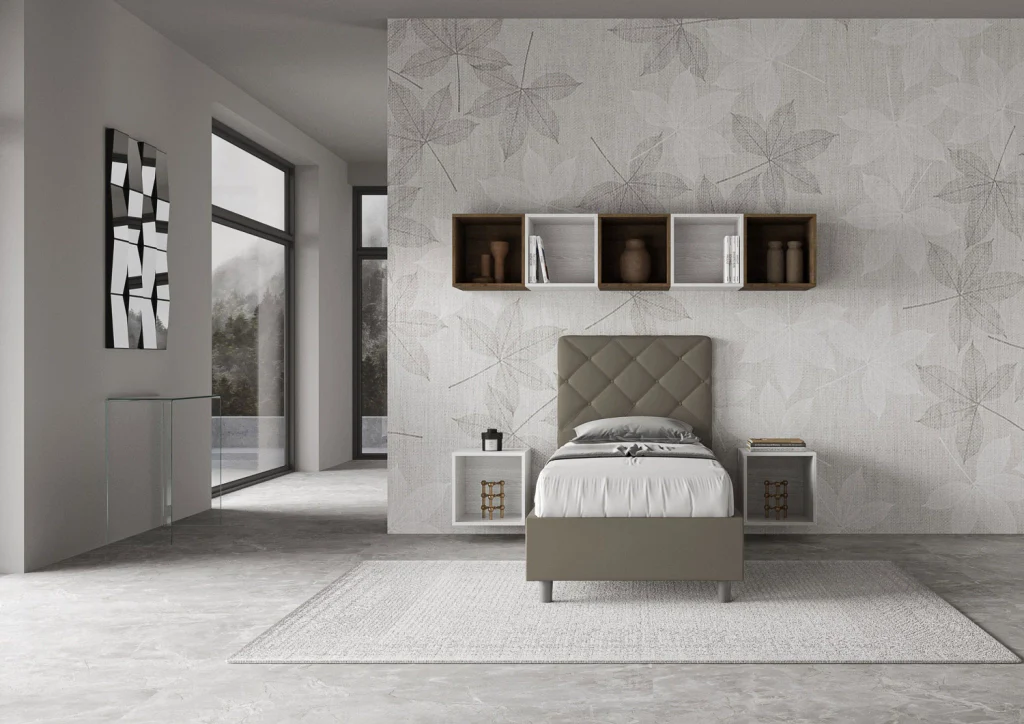 BS COM Letto singolo senza rete imbottito 80x200 similpelle cappuccino - Image 2