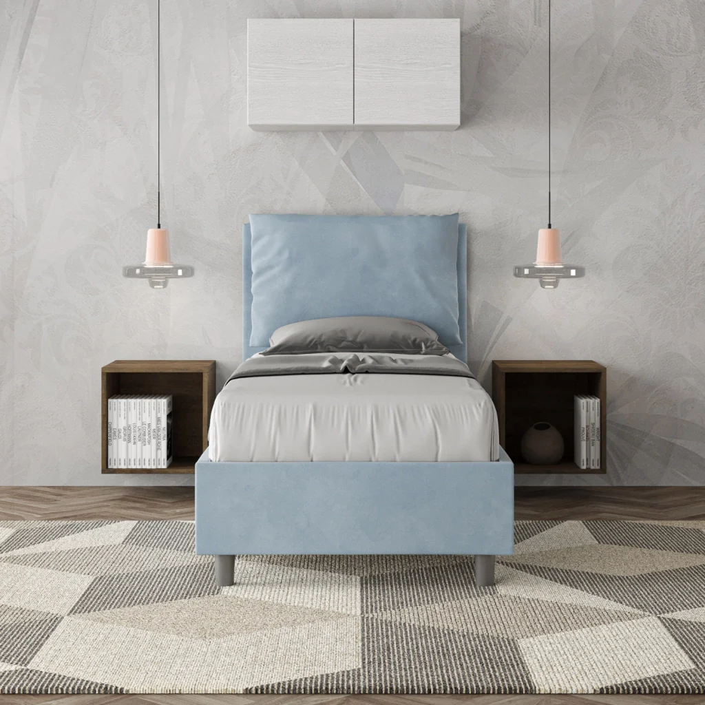BS COM Letto singolo senza rete imbottito 80x210 microfibra azzurro - Image 3