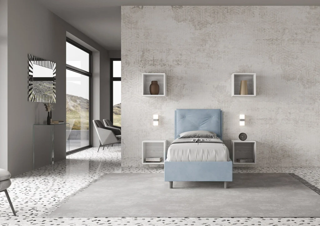 BS COM Letto singolo senza rete imbottito 80x210 microfibra azzurro - Image 3