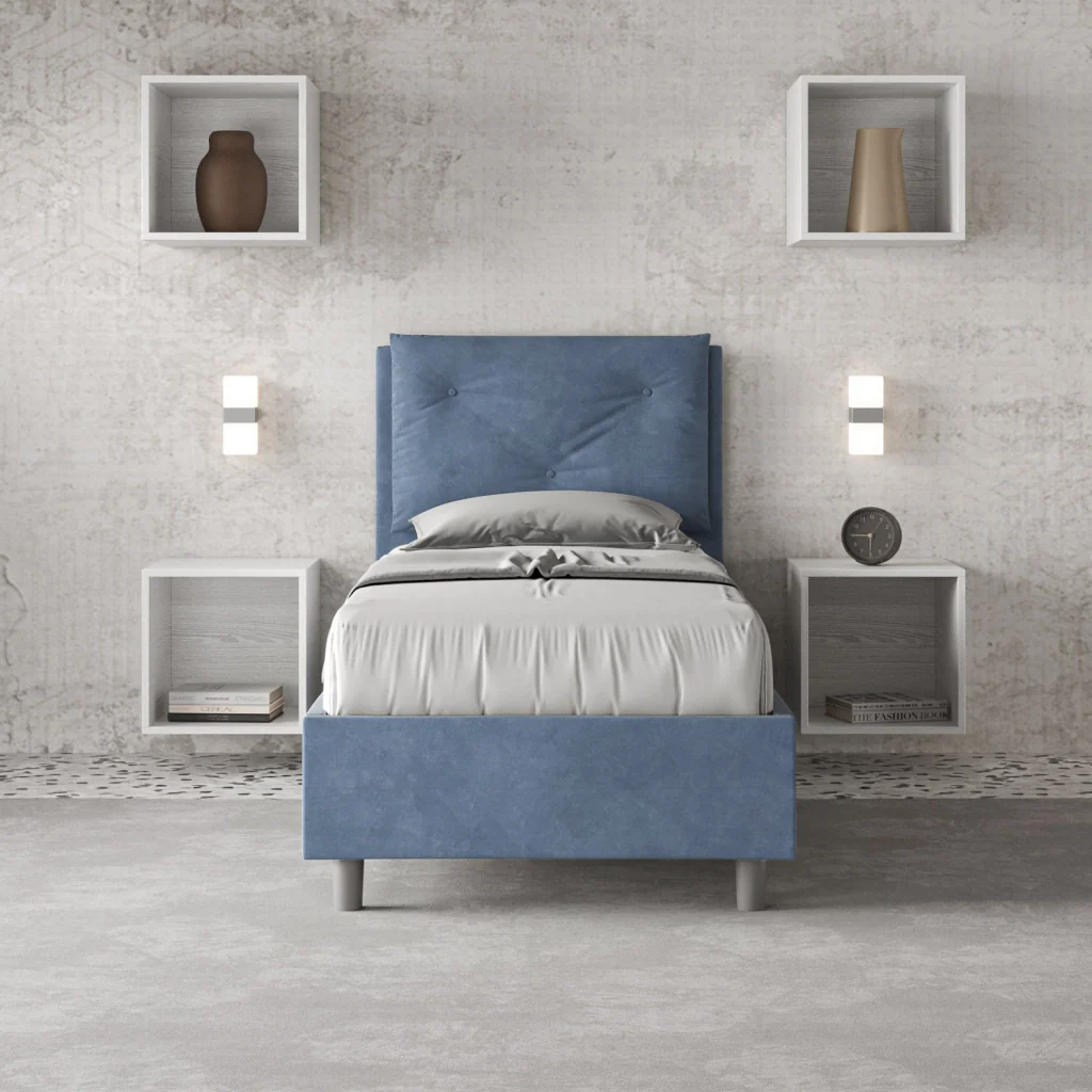 BS COM Letto singolo senza rete imbottito 80x210 microfibra blu - Image 2