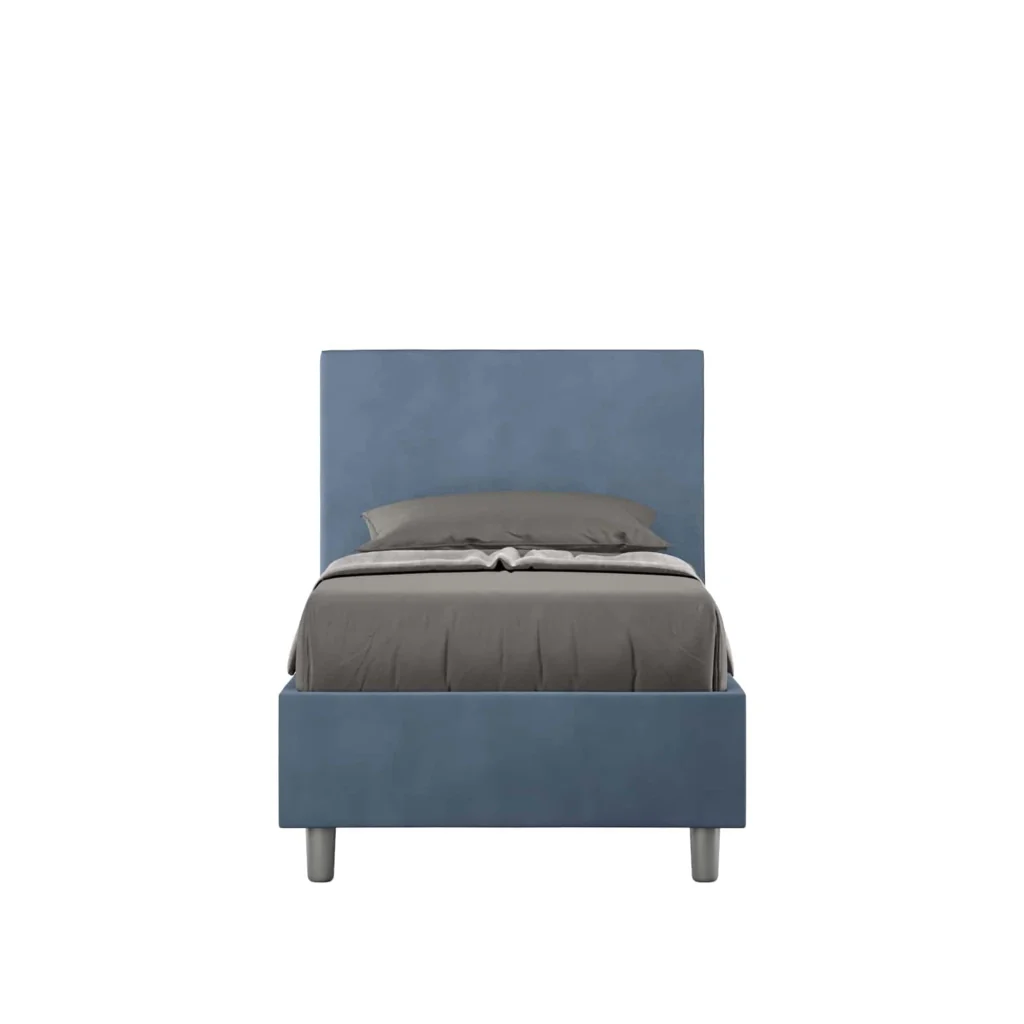 BS COM Letto singolo senza rete imbottito 80x210 microfibra blu