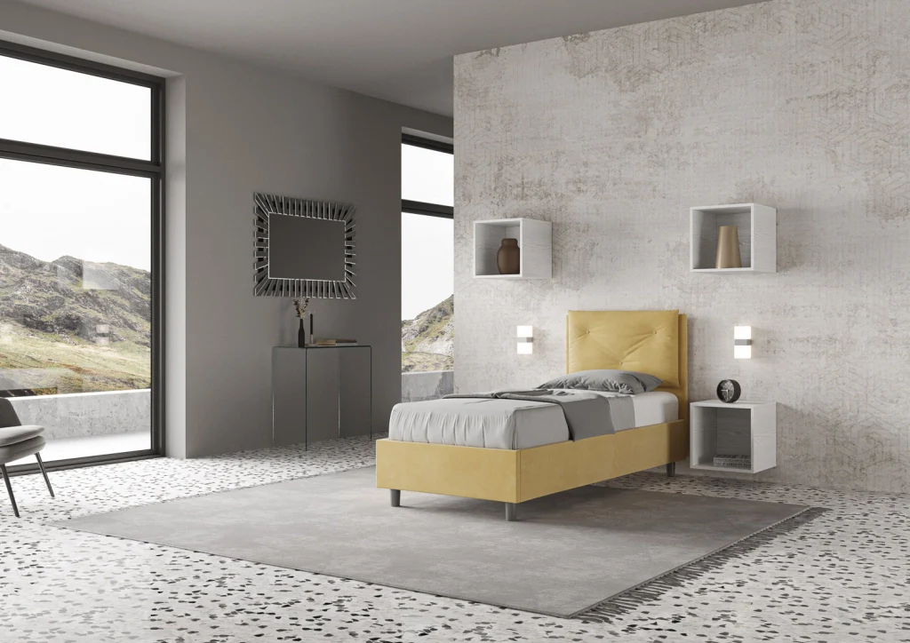 BS COM Letto singolo senza rete imbottito 80x210 microfibra ocra - Image 4